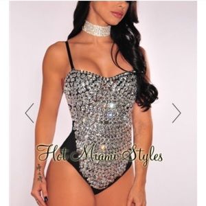 Hot Miami styles rhinestone bodysuit